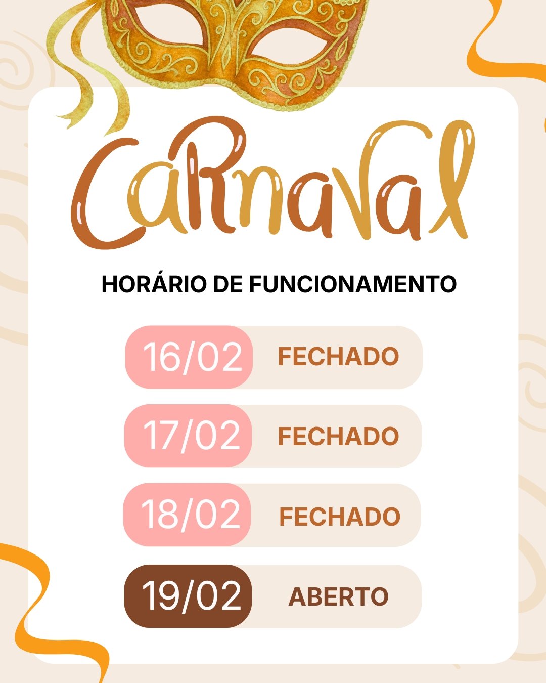 Carnaval Horário de Funcionamento - Dra Andressa - Oftalmologisa em Botafogo-RJ